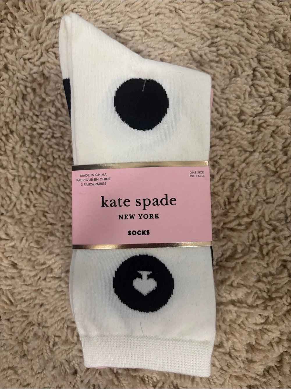 kate spade ♠️ Cute Crew Set of 3 Socks in pink/white/black/striped combo ♠️